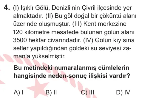 6. Sınıf Türkçe 2025 İOKBS Bursluluk Sınavı 4. Soru görseli