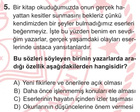 6. Sınıf Türkçe 2025 İOKBS Bursluluk Sınavı 5. Soru görseli