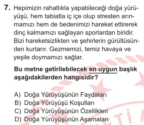6. Sınıf Türkçe 2025 İOKBS Bursluluk Sınavı 7. Soru görseli