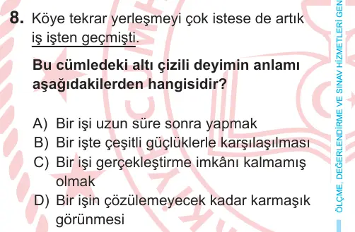 6. Sınıf Türkçe 2025 İOKBS Bursluluk Sınavı 8. Soru görseli