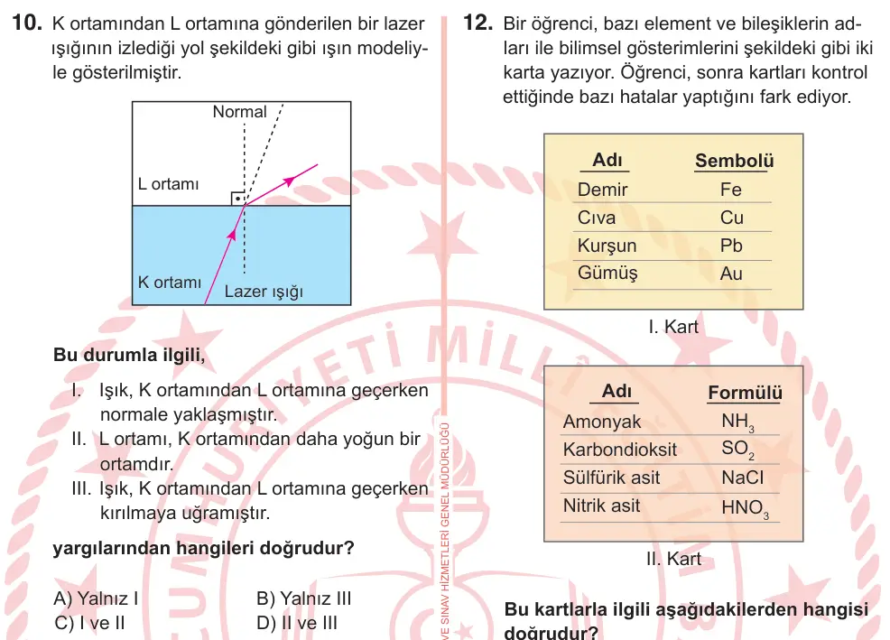 7. Sınıf Fen Bilimleri 2025 İOKBS Bursluluk Sınavı 10. Soru görseli