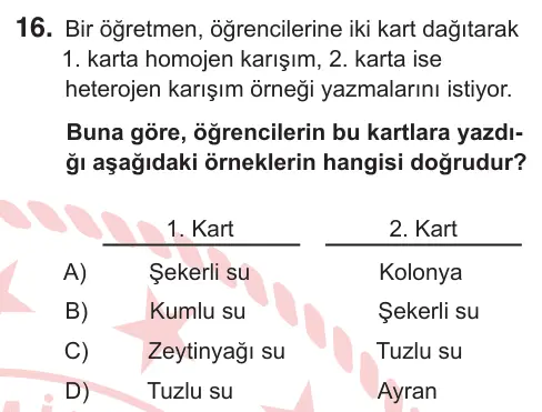 7. Sınıf Fen Bilimleri 2025 İOKBS Bursluluk Sınavı 16. Soru görseli
