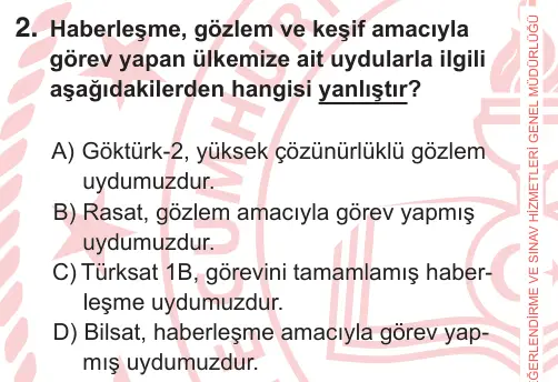 7. Sınıf Fen Bilimleri 2025 İOKBS Bursluluk Sınavı 2. Soru görseli