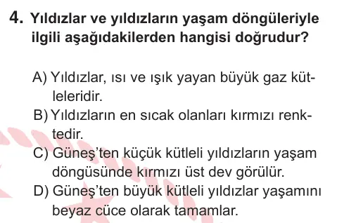 7. Sınıf Fen Bilimleri 2025 İOKBS Bursluluk Sınavı 4. Soru görseli