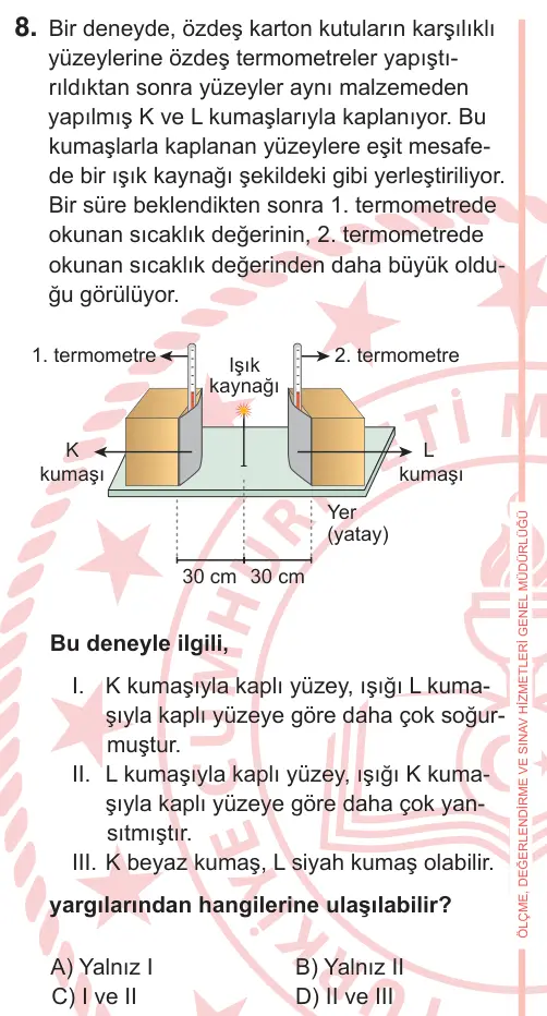 7. Sınıf Fen Bilimleri 2025 İOKBS Bursluluk Sınavı 8. Soru görseli