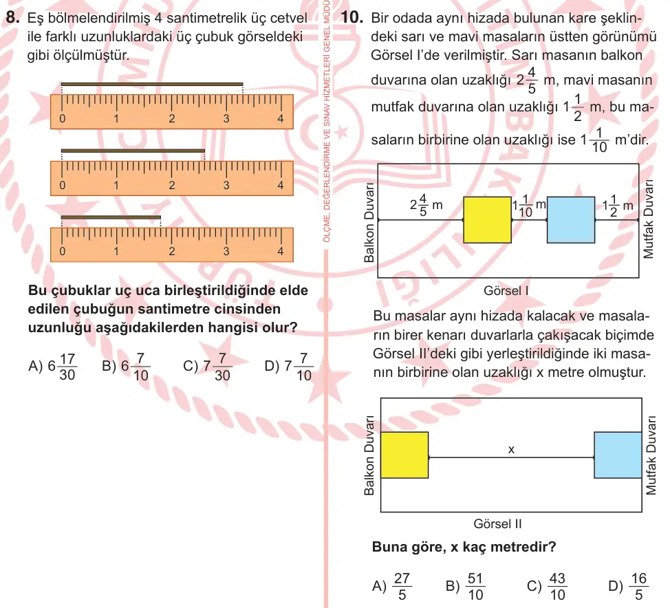 7. Sınıf Matematik 2025 İOKBS Bursluluk Sınavı 10. Soru görseli
