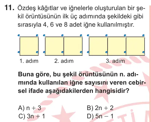 7. Sınıf Matematik 2025 İOKBS Bursluluk Sınavı 11. Soru görseli