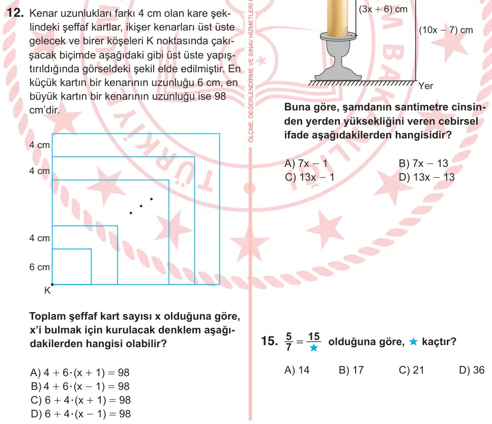 7. Sınıf Matematik 2025 İOKBS Bursluluk Sınavı 12. Soru görseli
