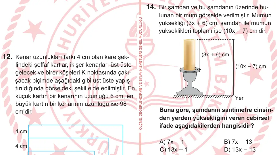7. Sınıf Matematik 2025 İOKBS Bursluluk Sınavı 14. Soru görseli