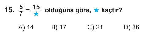 7. Sınıf Matematik 2025 İOKBS Bursluluk Sınavı 15. Soru görseli