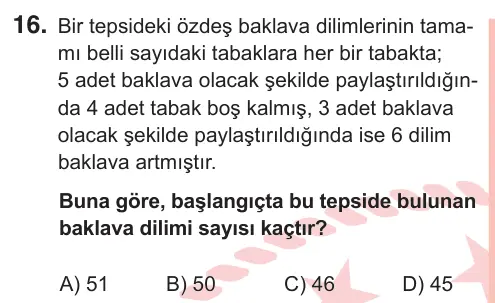 7. Sınıf Matematik 2025 İOKBS Bursluluk Sınavı 16. Soru görseli