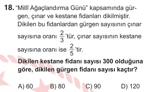 7. Sınıf Matematik 2025 İOKBS Bursluluk Sınavı 18. Soru görseli