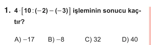 7. Sınıf Matematik 2025 İOKBS Bursluluk Sınavı 1. Soru görseli