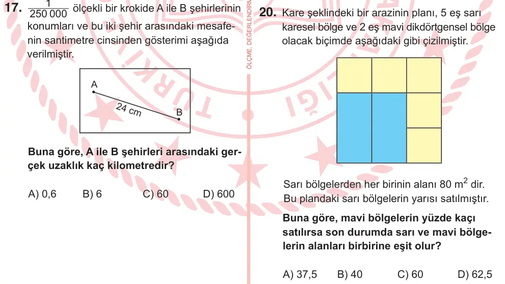 7. Sınıf Matematik 2025 İOKBS Bursluluk Sınavı 20. Soru görseli