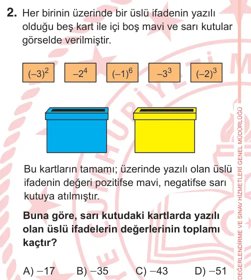 7. Sınıf Matematik 2025 İOKBS Bursluluk Sınavı 2. Soru görseli