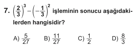 7. Sınıf Matematik 2025 İOKBS Bursluluk Sınavı 7. Soru görseli
