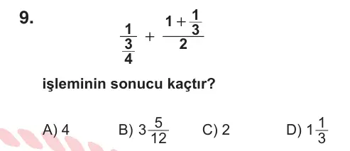 7. Sınıf Matematik 2025 İOKBS Bursluluk Sınavı 9. Soru görseli