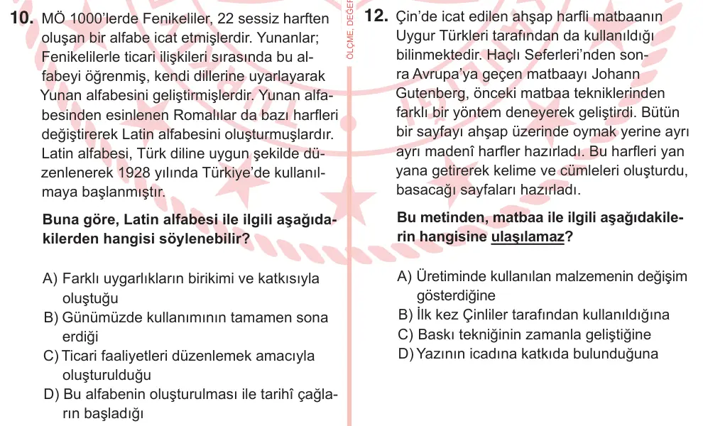 7. Sınıf Sosyal Bilgiler 2025 İOKBS Bursluluk Sınavı 10. Soru görseli