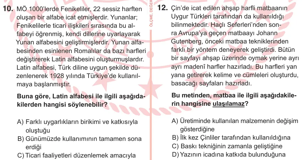 7. Sınıf Sosyal Bilgiler 2025 İOKBS Bursluluk Sınavı 12. Soru görseli