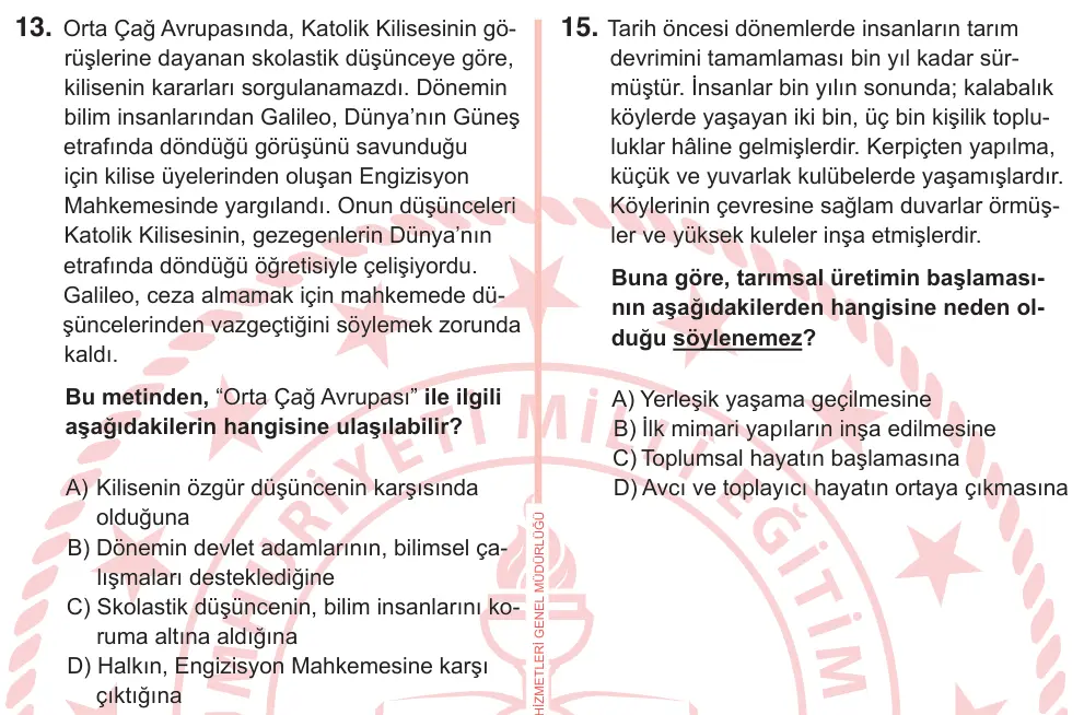 7. Sınıf Sosyal Bilgiler 2025 İOKBS Bursluluk Sınavı 13. Soru görseli