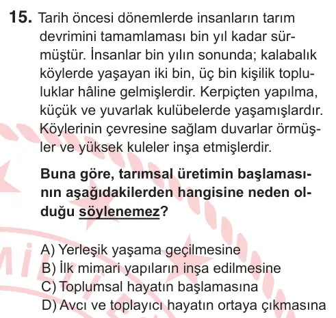 7. Sınıf Sosyal Bilgiler 2025 İOKBS Bursluluk Sınavı 15. Soru görseli