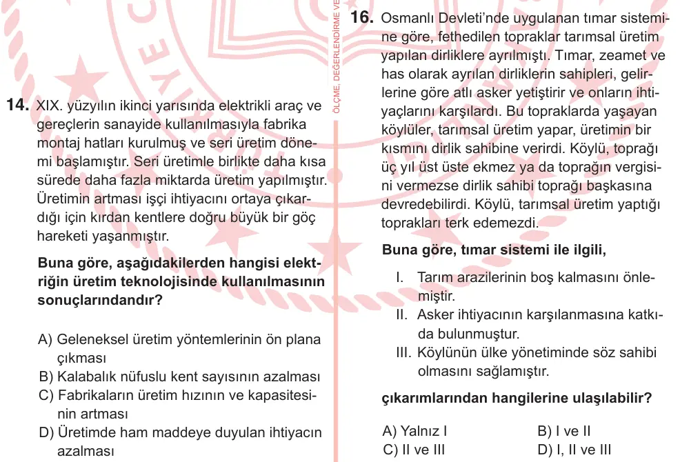7. Sınıf Sosyal Bilgiler 2025 İOKBS Bursluluk Sınavı 16. Soru görseli (1/2)