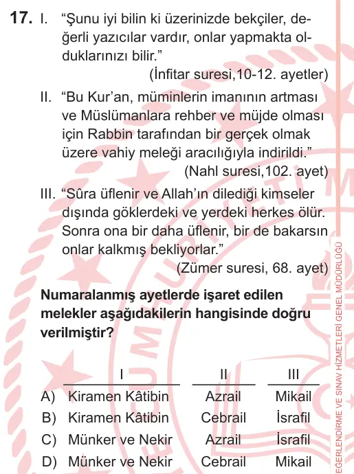 7. Sınıf Sosyal Bilgiler 2025 İOKBS Bursluluk Sınavı 17. Soru görseli