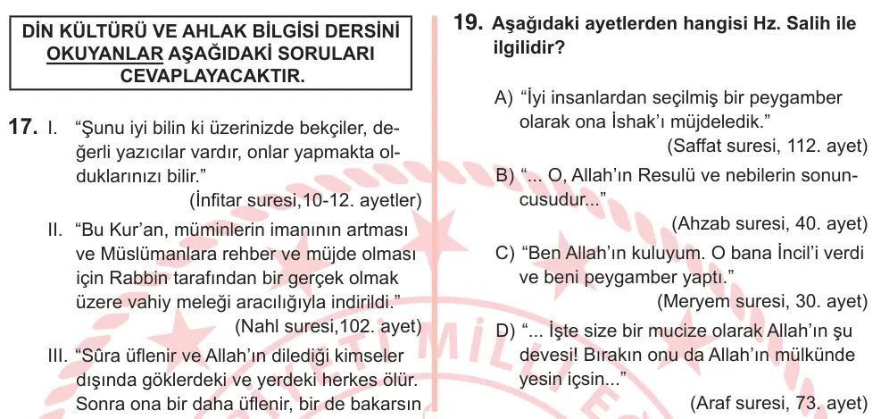 7. Sınıf Sosyal Bilgiler 2025 İOKBS Bursluluk Sınavı 19. Soru görseli