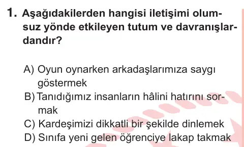 7. Sınıf Sosyal Bilgiler 2025 İOKBS Bursluluk Sınavı 1. Soru görseli