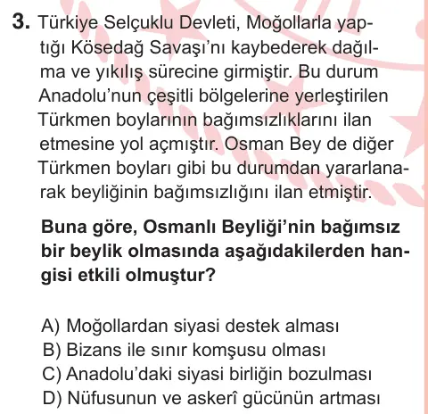 7. Sınıf Sosyal Bilgiler 2025 İOKBS Bursluluk Sınavı 3. Soru görseli