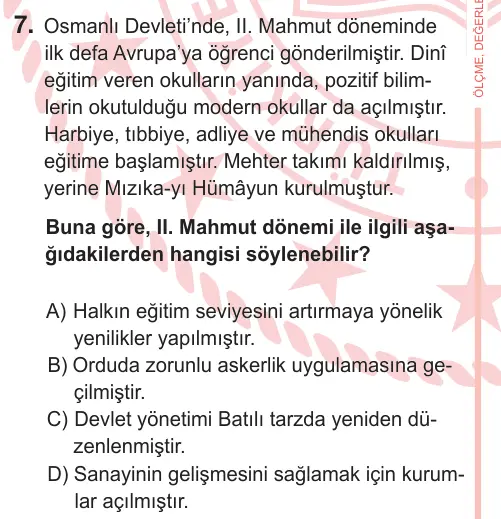 7. Sınıf Sosyal Bilgiler 2025 İOKBS Bursluluk Sınavı 7. Soru görseli