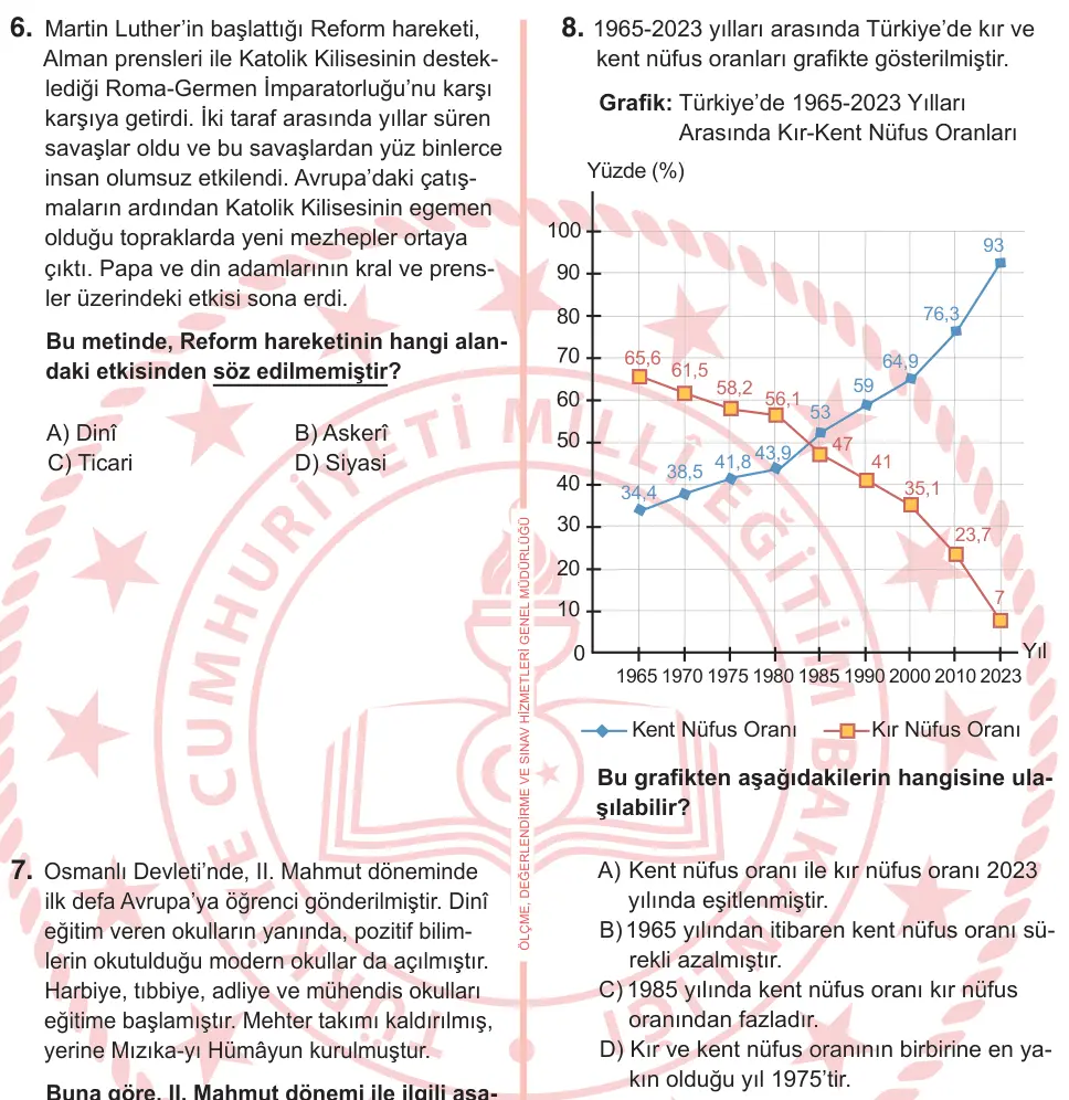 7. Sınıf Sosyal Bilgiler 2025 İOKBS Bursluluk Sınavı 8. Soru görseli