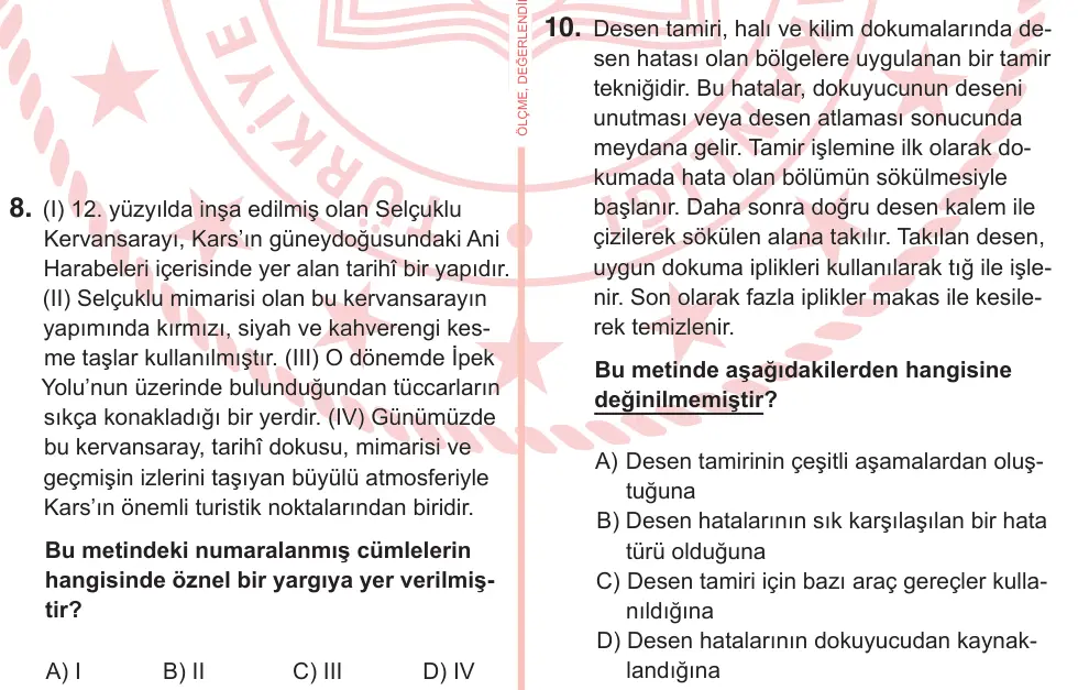 7. Sınıf Türkçe 2025 İOKBS Bursluluk Sınavı 10. Soru görseli