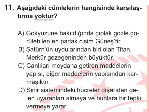 7. Sınıf Türkçe 2025 İOKBS Bursluluk Sınavı 11. Soru görseli