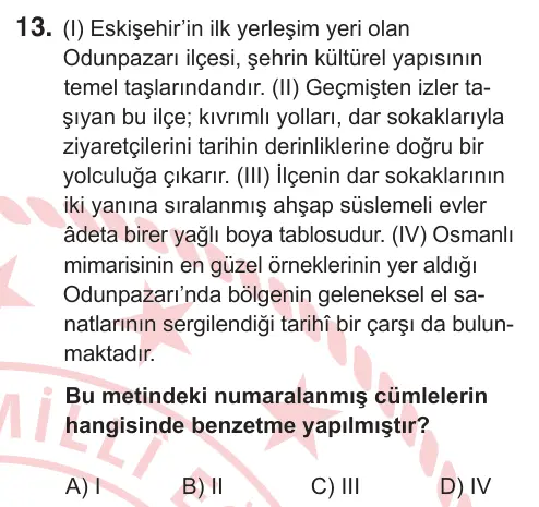 7. Sınıf Türkçe 2025 İOKBS Bursluluk Sınavı 13. Soru görseli