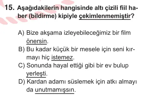 7. Sınıf Türkçe 2025 İOKBS Bursluluk Sınavı 15. Soru görseli