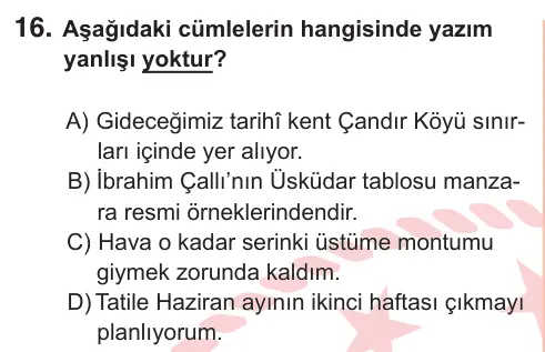 7. Sınıf Türkçe 2025 İOKBS Bursluluk Sınavı 16. Soru görseli