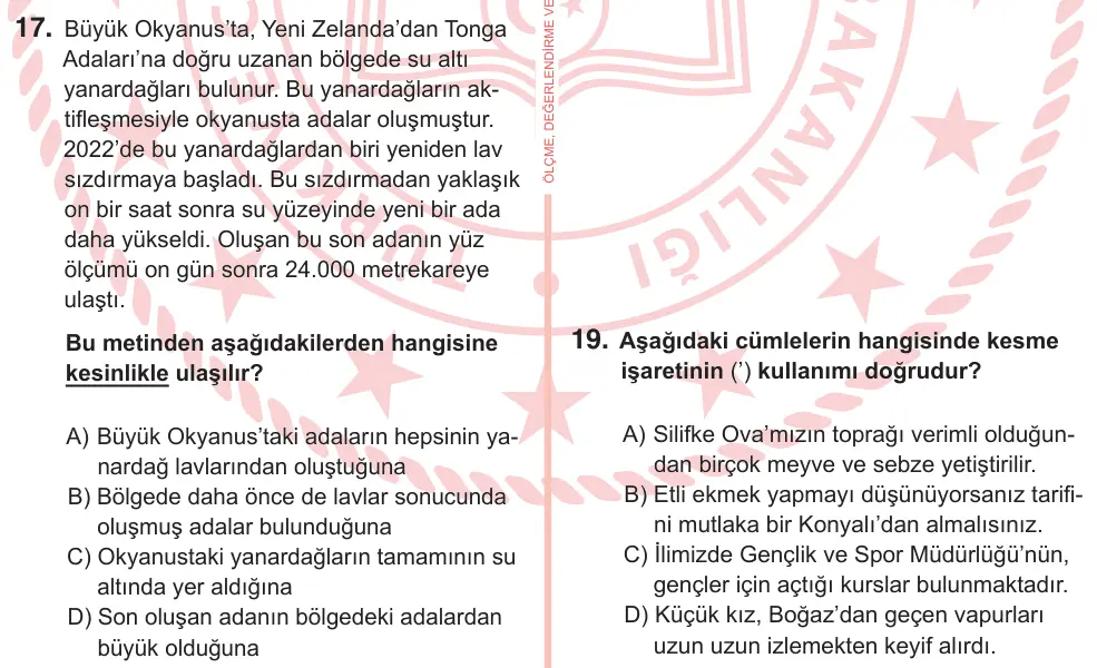 7. Sınıf Türkçe 2025 İOKBS Bursluluk Sınavı 17. Soru görseli