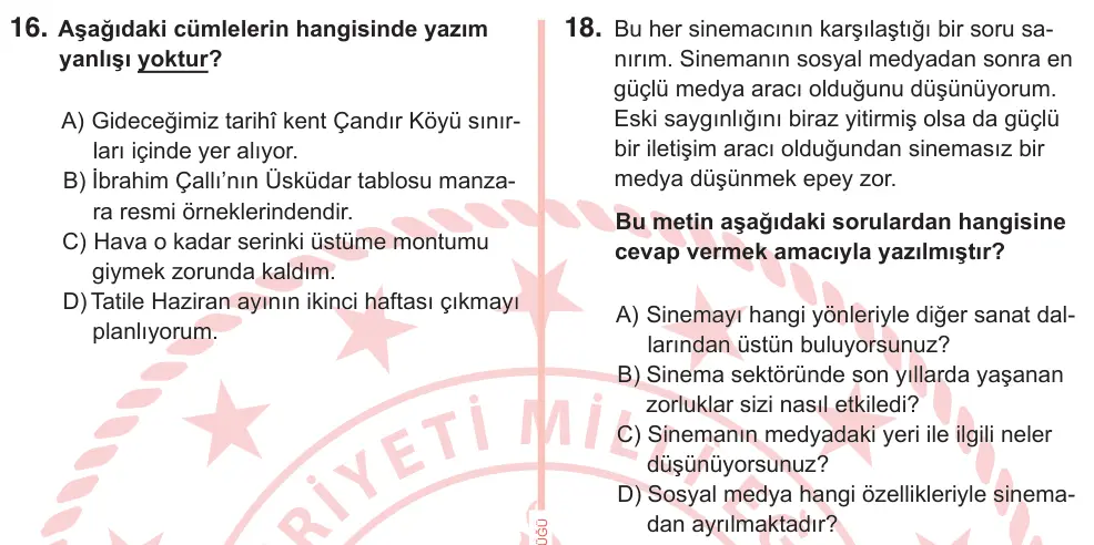 7. Sınıf Türkçe 2025 İOKBS Bursluluk Sınavı 18. Soru görseli