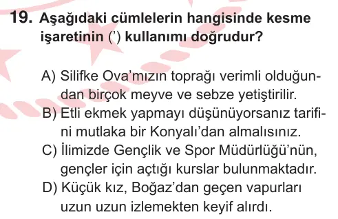 7. Sınıf Türkçe 2025 İOKBS Bursluluk Sınavı 19. Soru görseli