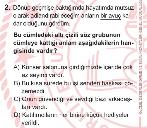 7. Sınıf Türkçe 2025 İOKBS Bursluluk Sınavı 2. Soru görseli