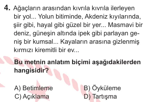 7. Sınıf Türkçe 2025 İOKBS Bursluluk Sınavı 4. Soru görseli