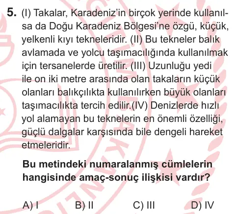 7. Sınıf Türkçe 2025 İOKBS Bursluluk Sınavı 5. Soru görseli