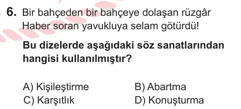 7. Sınıf Türkçe 2025 İOKBS Bursluluk Sınavı 6. Soru görseli