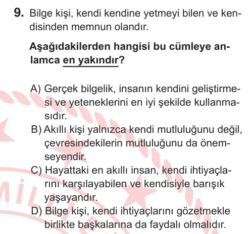 7. Sınıf Türkçe 2025 İOKBS Bursluluk Sınavı 9. Soru görseli