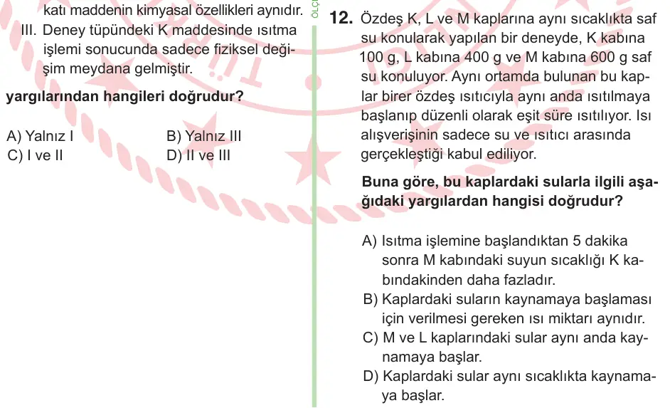 8. Sınıf ve Hazırlık Fen Bilimleri 2025 İOKBS Bursluluk Sınavı 12. Soru görseli
