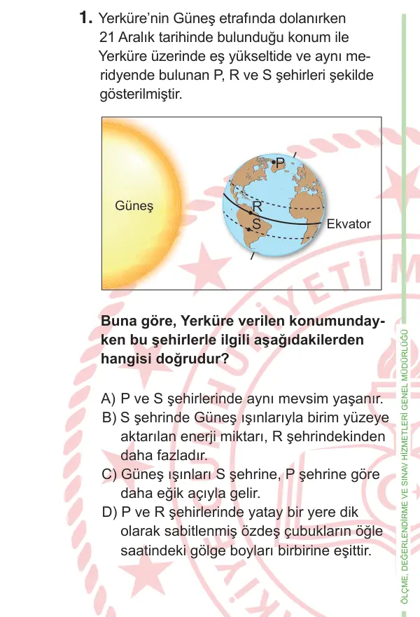 8. Sınıf ve Hazırlık Fen Bilimleri 2025 İOKBS Bursluluk Sınavı 1. Soru görseli