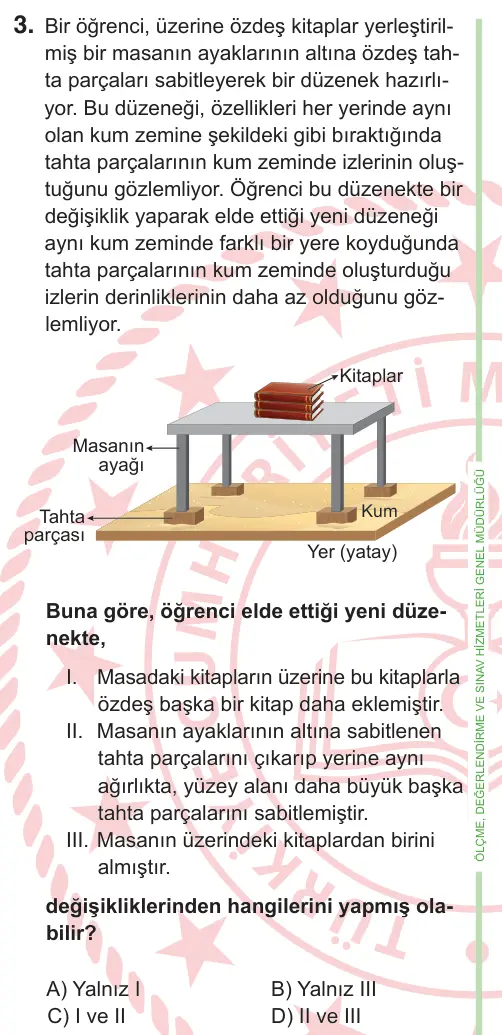 8. Sınıf ve Hazırlık Fen Bilimleri 2025 İOKBS Bursluluk Sınavı 3. Soru görseli