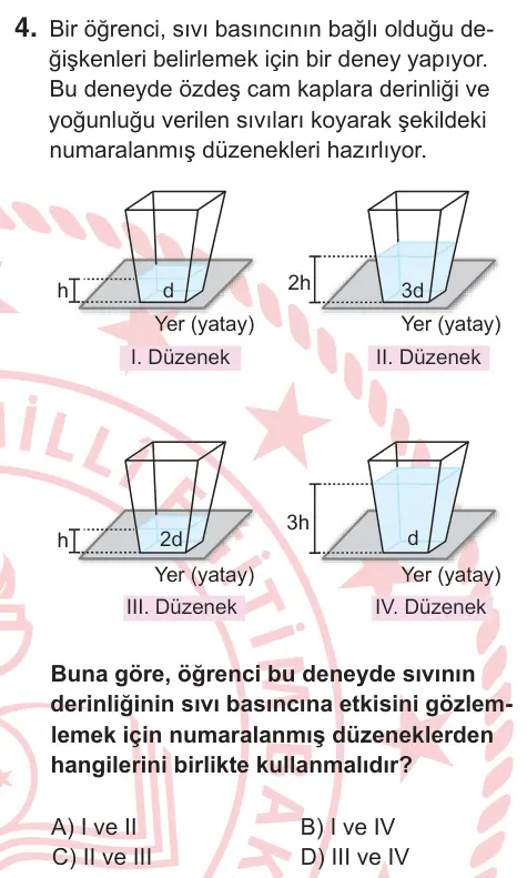 8. Sınıf ve Hazırlık Fen Bilimleri 2025 İOKBS Bursluluk Sınavı 4. Soru görseli