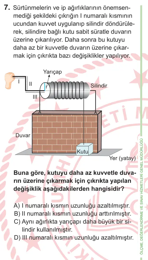 8. Sınıf ve Hazırlık Fen Bilimleri 2025 İOKBS Bursluluk Sınavı 7. Soru görseli